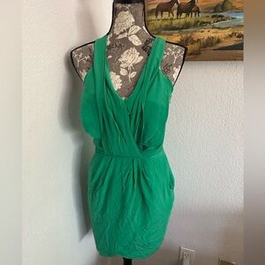 Greylin Pleated Silk Mini Dress in Kelly Green- Size Small